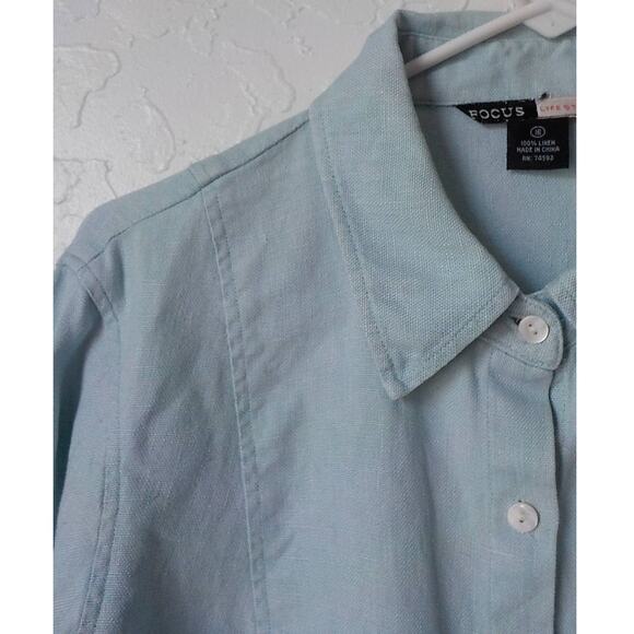 VTG Focus Lifestyle Blue Button Up Shirt Women size 16 100% Linen Long Sleeves - Picture 13 of 15